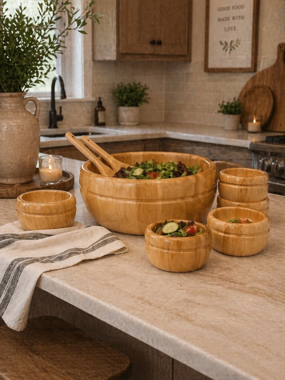 Vintage Williams Sonoma Wooden Salad Bowl Set